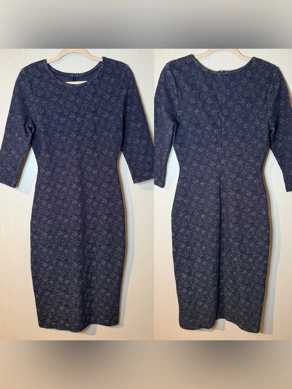 Reiss x Nineteen Seventy-One Navy Metallic Printed Sheath Bodycon Dress 8